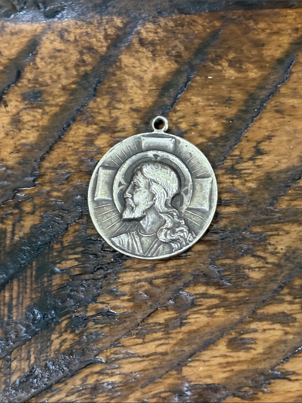 I am Baptist Religious Round Pendant in Aged Sterling Silver